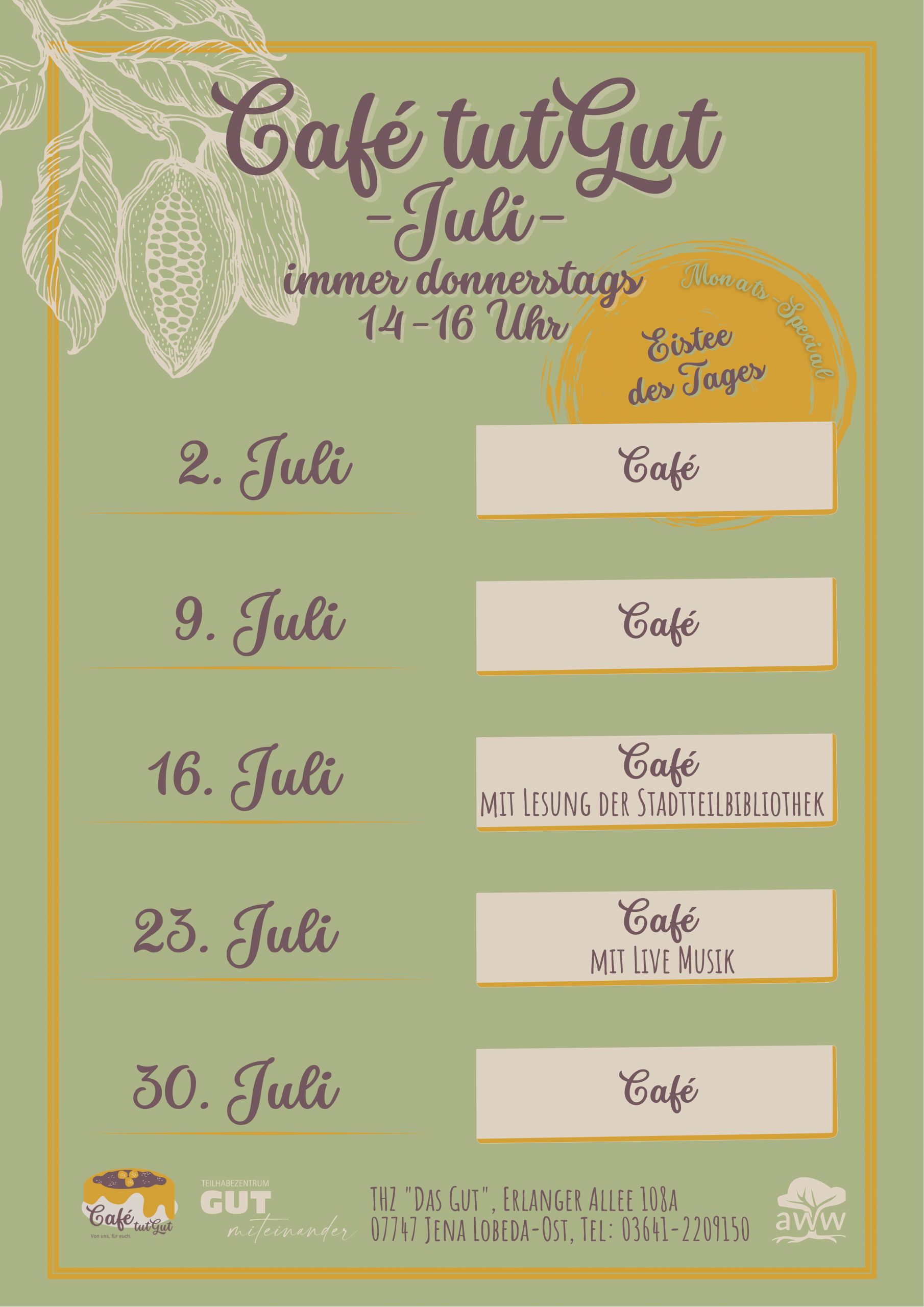 A4 Monatskalender Café tutGut Juli 2026