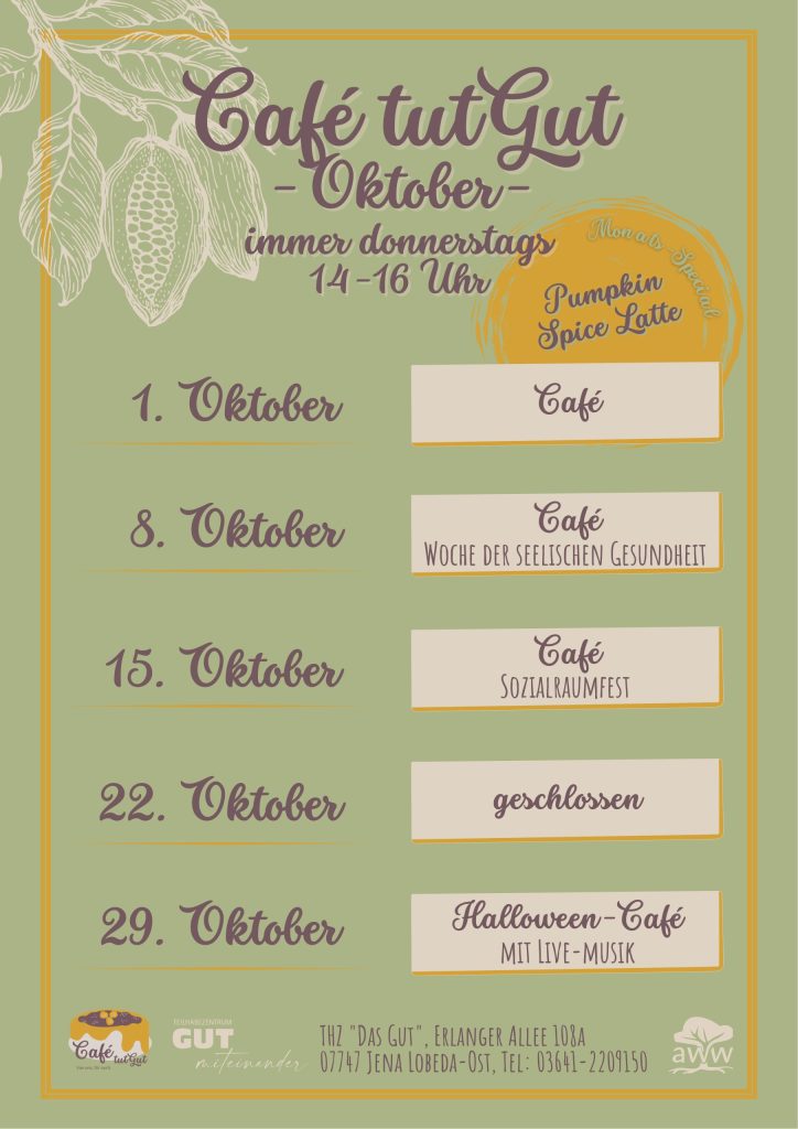 Monatsplan Café tutgut - Oktober