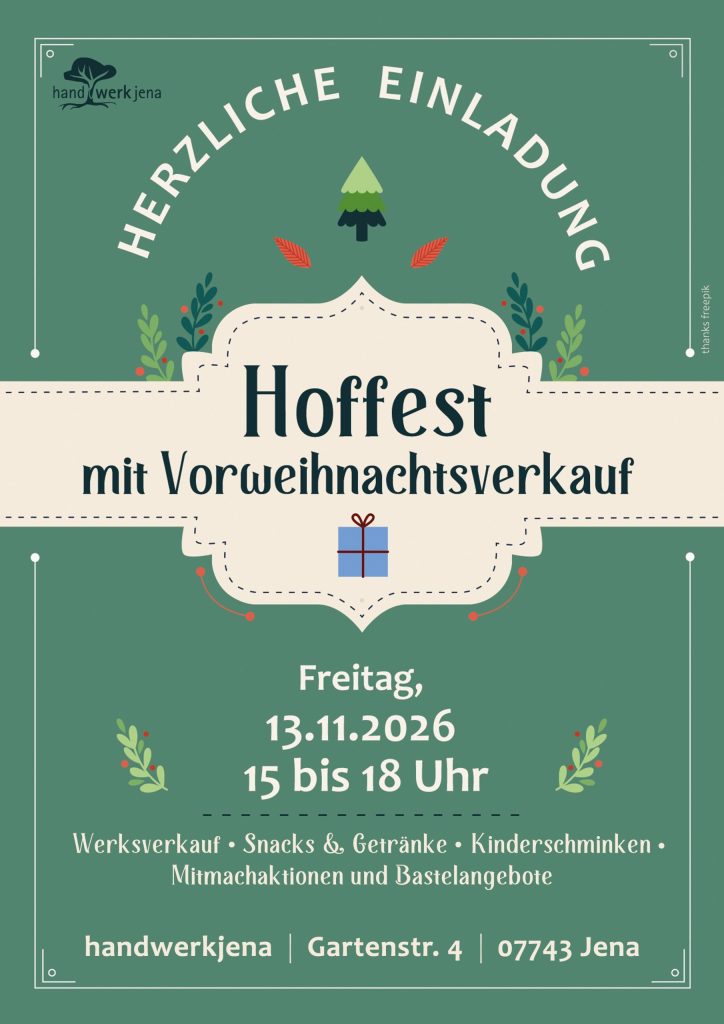 Plakt zum Hoffest mit Vorweihnachtsverkauf des handwerkjena
