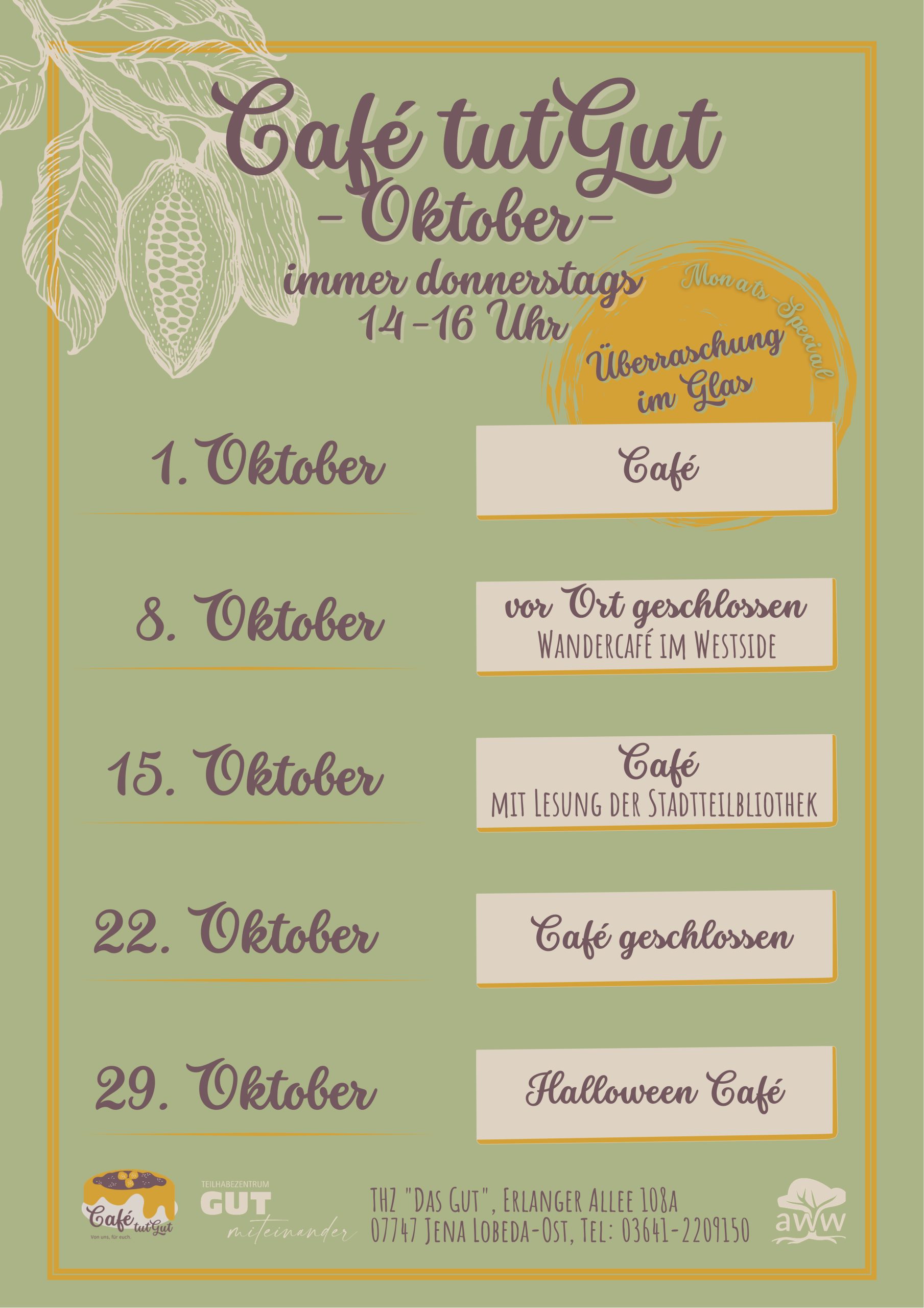 A4 Monatskalender Café tutGut Oktober der Absolut richtige